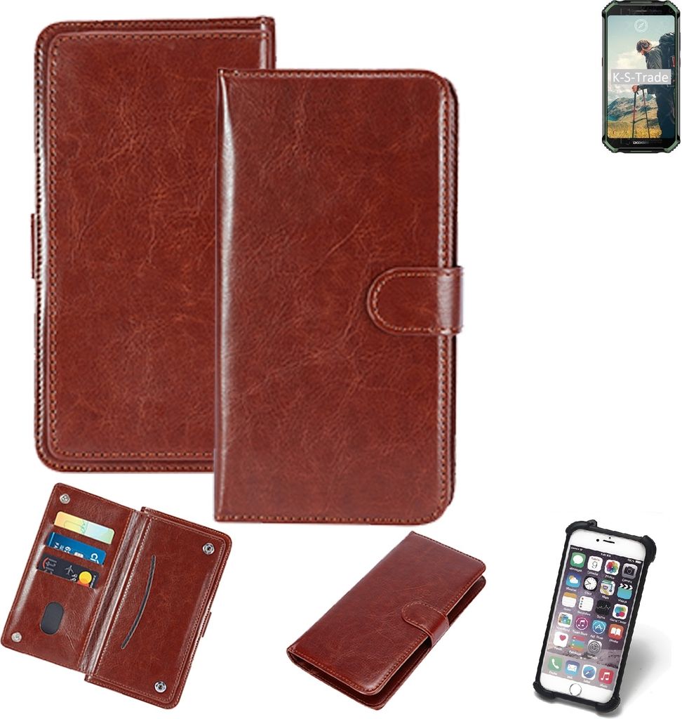 K-S-Trade 360° Hülle kompatibel mit Doogee S40 braun Kunstleder Case BookCase WalletCase Kunstlederederhülle Handyhülle, Rundumschutz Bumper (1x)