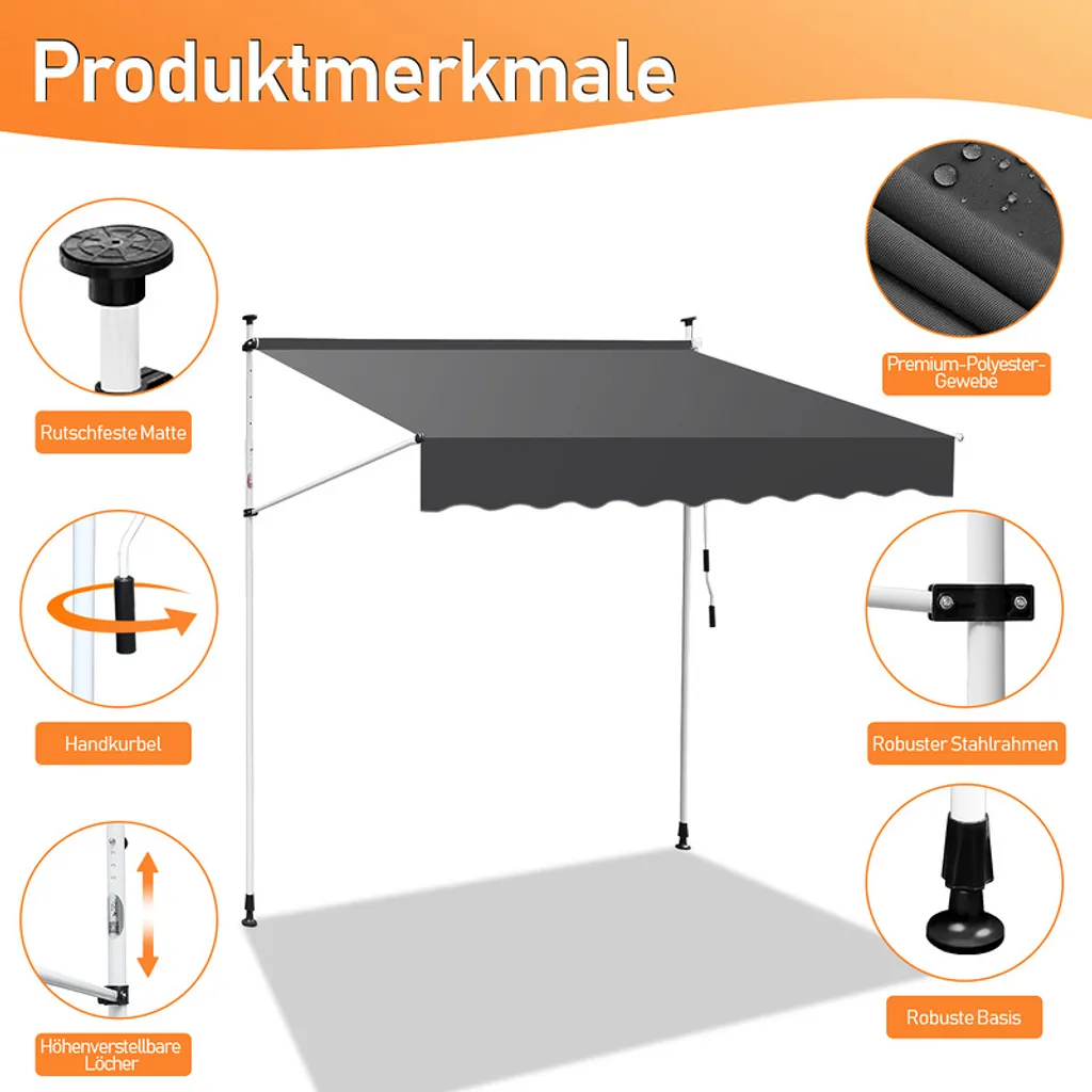 Tenda da Sole Yakimz 300x120cm LED | Senza Fori e Retrattile per Balcone - 3