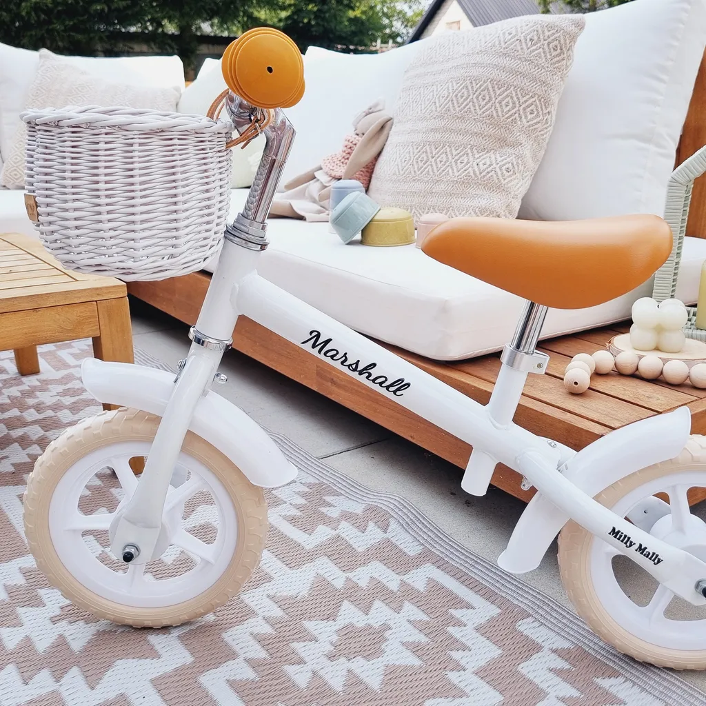 Panier en osier vélo enfant WikliBOX Dumpy MINI blanc avec lanières