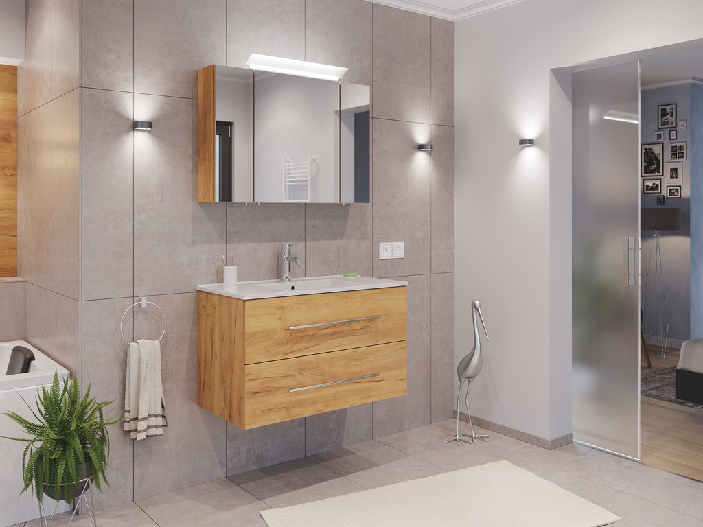 Badmöbel Set Firenze 90 2tlg. Spiegelschrank Softclose Produktbild 