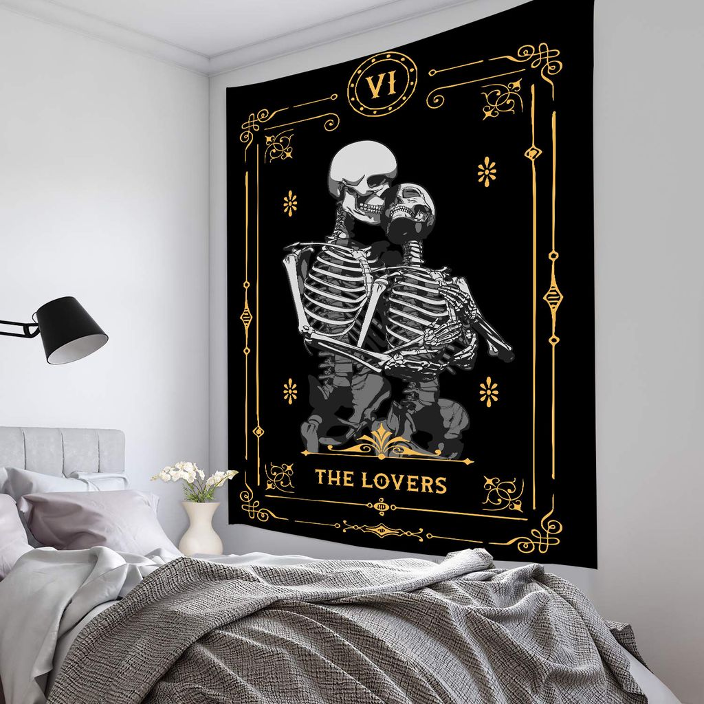 Totenkopf-Wandteppich, Meditations-Skelett-Wandteppich, Produktbild 