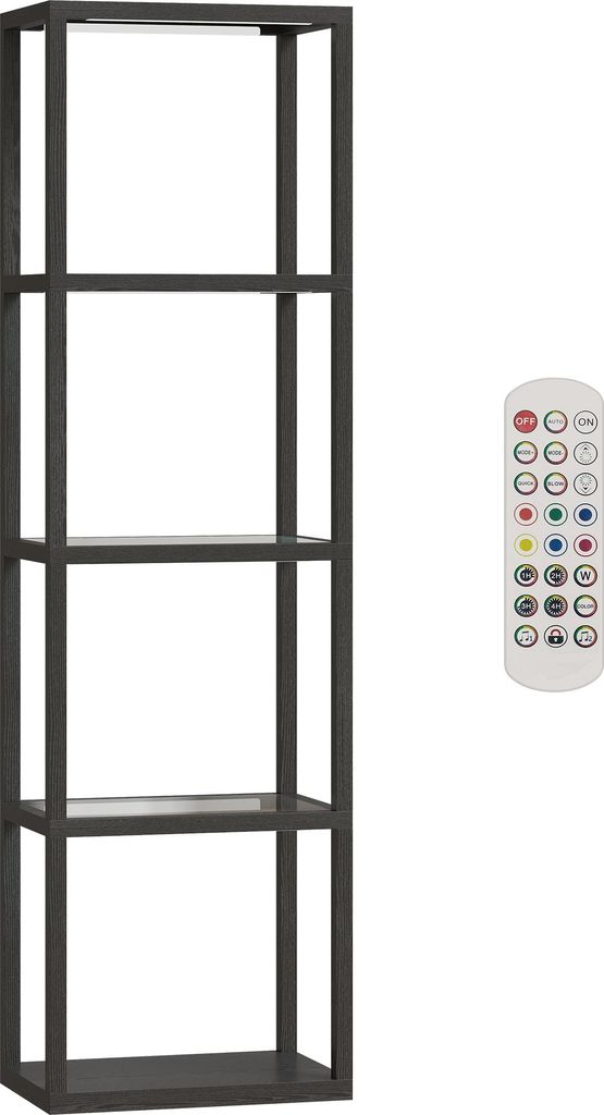 RGB Stehlampe mit Glasregalen, 4-Ebenen-LED-Stehleuchte mit Fernbedienung, Musiksynchronisation, Schwarz
