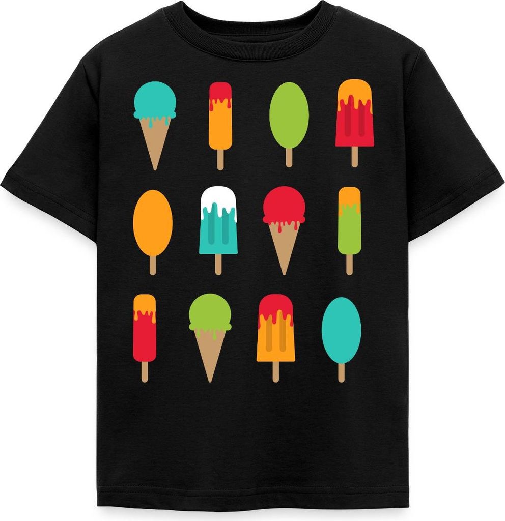 Spreadshirt Stiel Eis Sommer Kinder T-Shirt, 110/116 (5-6 Jahre), Schwarz