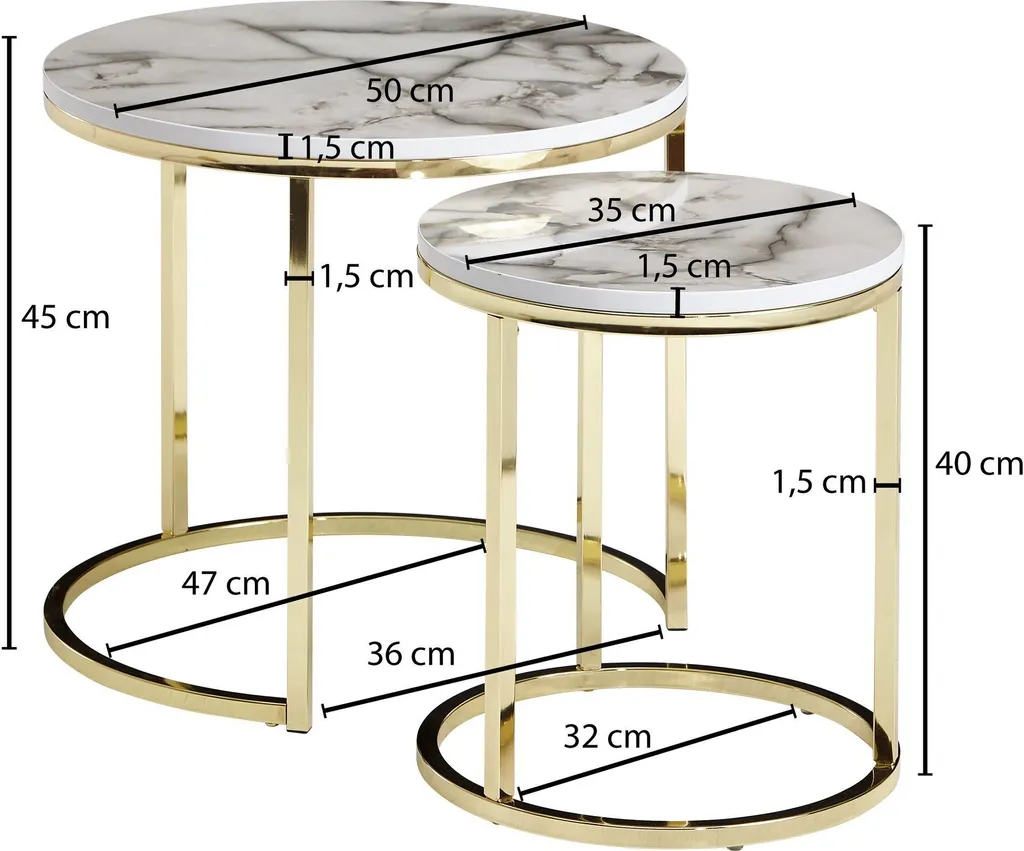 FineBuy Tavolino di design set di 2 tavolini da caffè rotondi effetto marmo 2 pezzi struttura del tavolo metallo piccoli tavoli da soggiorno tavolini da caffè moderni - 4