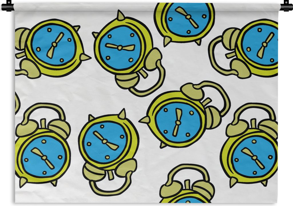 MuchoWow Wandteppich Wandbehang Wecker - Cartoon - Schlaf 90x67.5 cm Tapisserie Dekoration Wandtuch - Fototeppich - Wand-Skulpturen