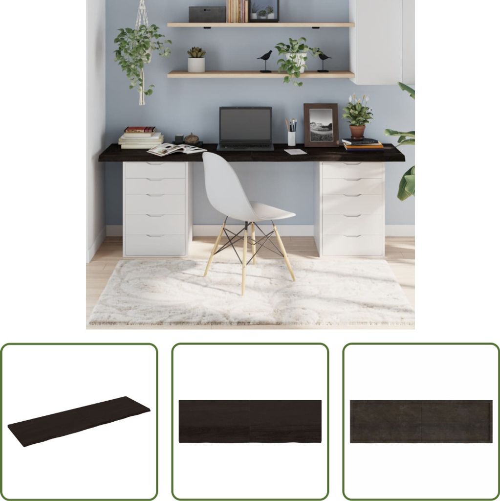 The Living Store Tischplatte Dunkelbraun 200x60x(2-4)cm Massivholz Eiche
