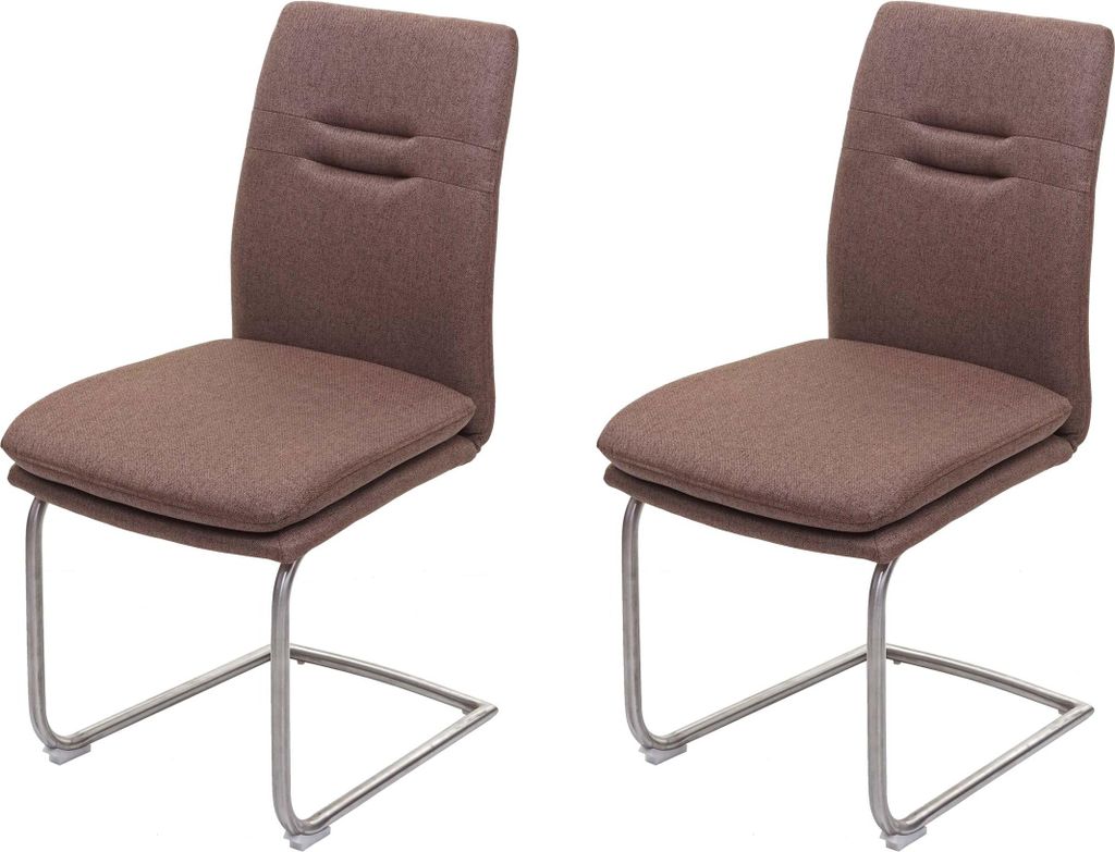 2er-Set Esszimmerstuhl | HxBxT 92x47x57cm | Sitzhöhe 49cm | Stoff/Textil Edelstahl gebürstet | Braun | Küchenstuhl Freischwinger Stuhl