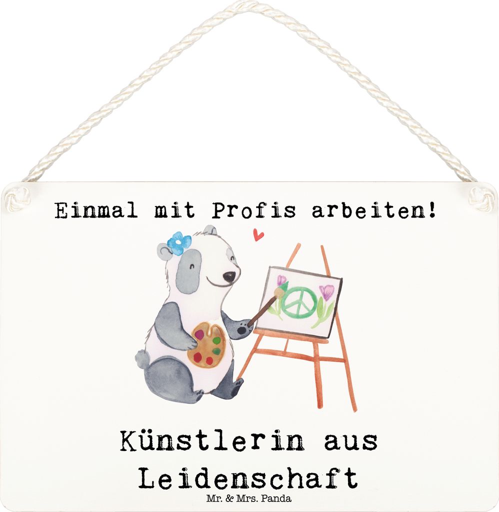 Mr. & Mrs. Panda holzbild Künstlerin Leidenschaft DIN A6 - Weiß - Geschenk, kleine aufmerksamkeit, Malerin, Holzschild, Lustig, wandtafel, Schild...