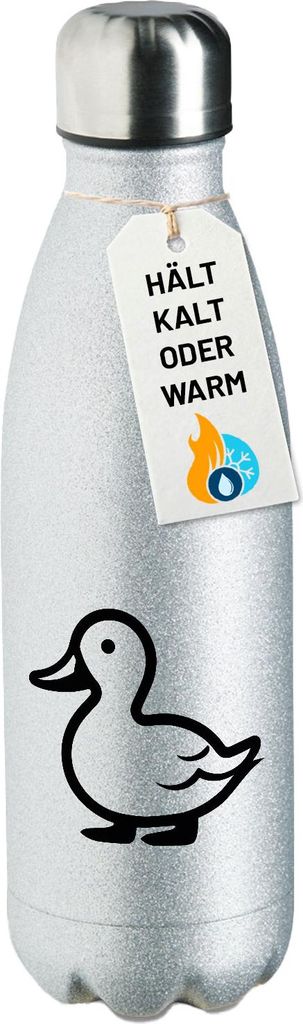 Huuraa Trinkflasche Ente Silhouette 500ml Silver Edelstahl Wasserflasche Trinkflasche Geschenkidee