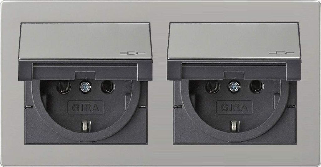 Gira Edelstahl Komplett-Set Klappdose – 2 x KlappSteckdose Produktbild 