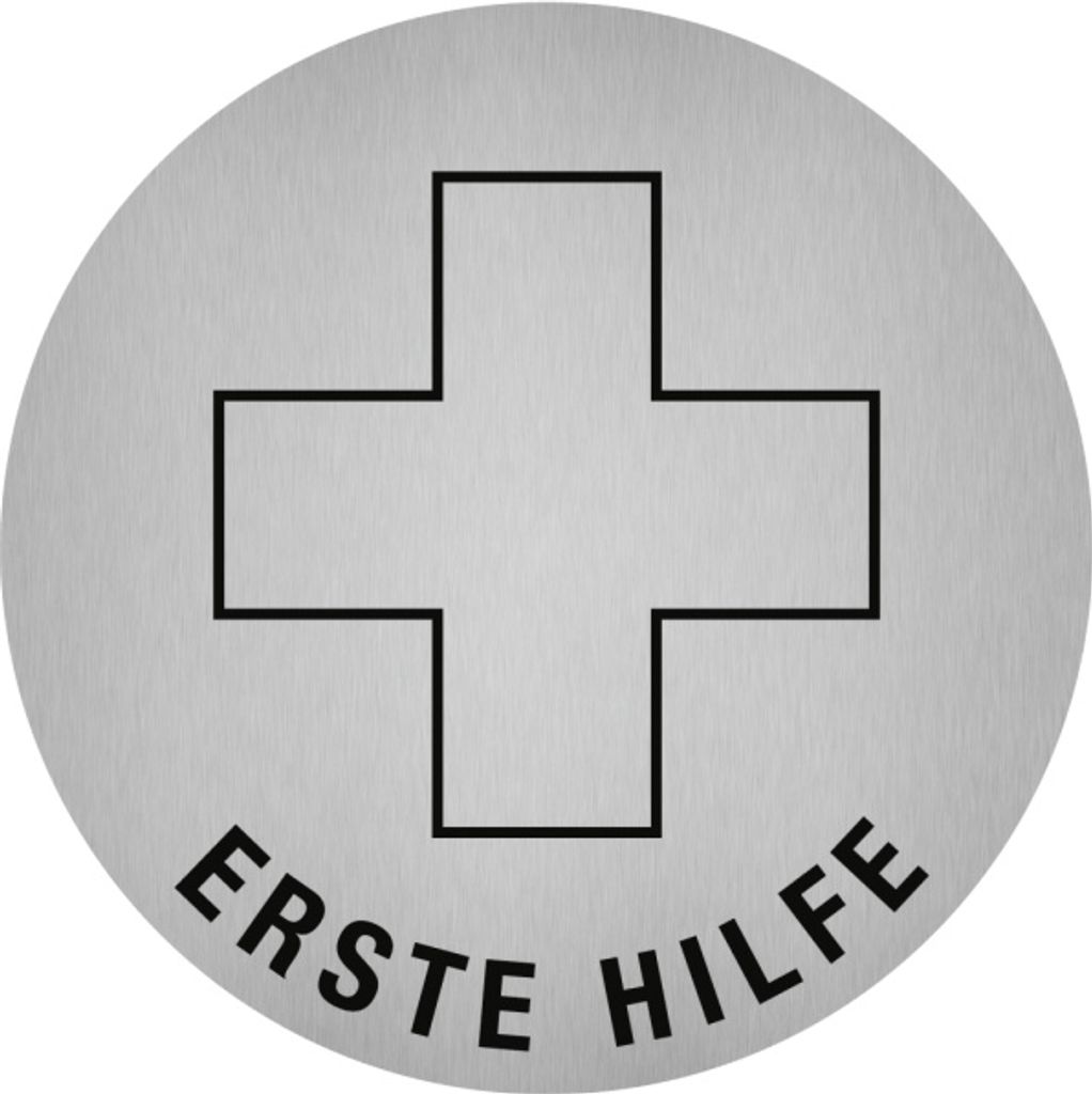 Dreifke Aufkleber - Piktogramm Erste Hilfe, Edelstahl, selbstklebend, Ø 50 mm