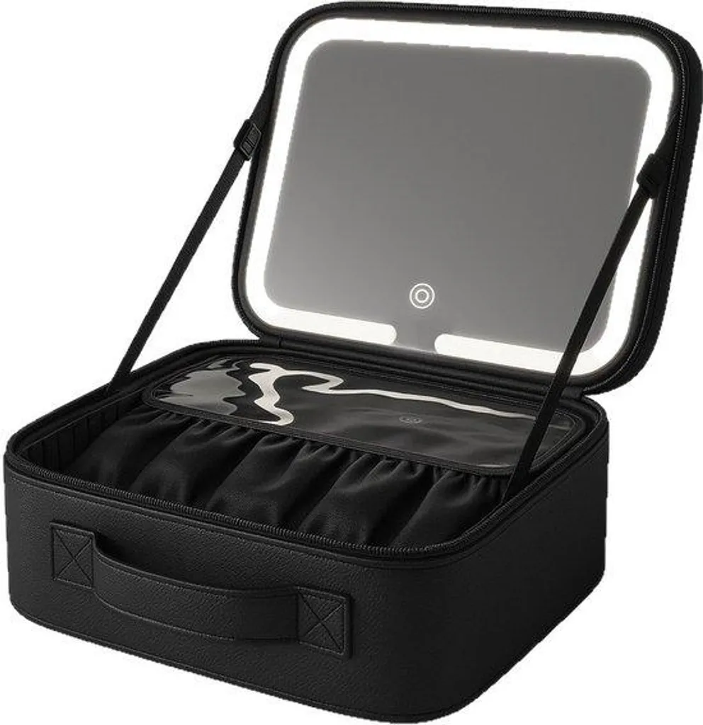 Trousse Maquillage avec Miroir LED Rechargeable et Rangement Ajustable