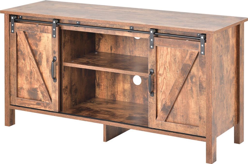 (Vintage Braun) TV-Ständer, Sideboard, Küchenschrank, Aufbewahrungsschrank, Beistellschrank, mit 2 Schiebetüren, verstellbare Ablage, ffenen Reg...