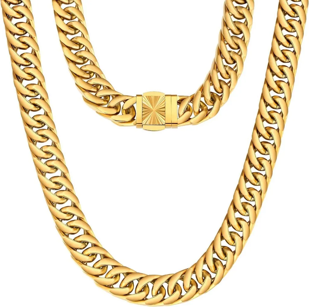 Bracelet Homme Inoxydable Ne Noircit Pas Maille Cubaine Or 18K 50cm