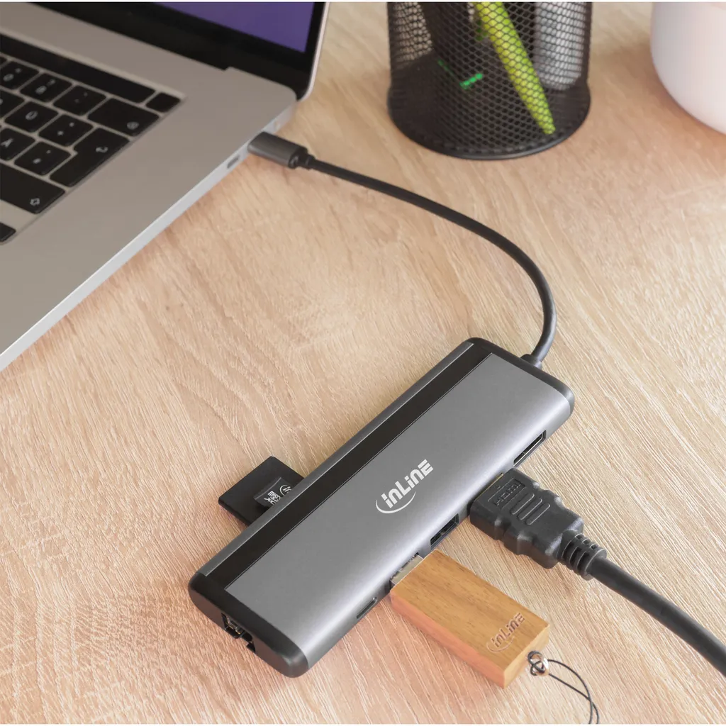 Multihub USB-C 8-en-1 InLine 33278B avec HDMI DP et MST 100W