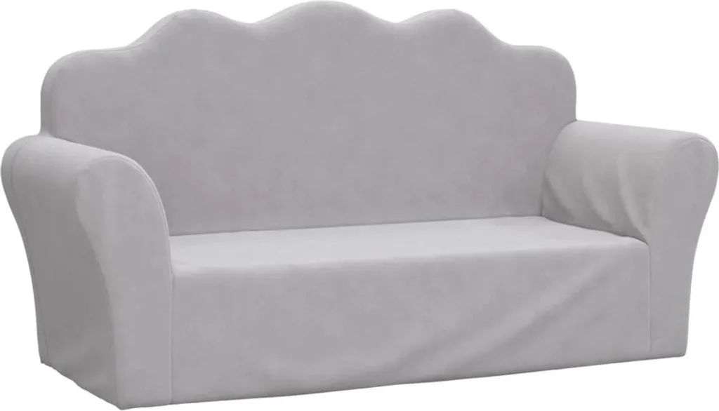 Mini Divano 2 Posti Grigio Chiaro Peluche | Struttura Sicura per Bimbi
