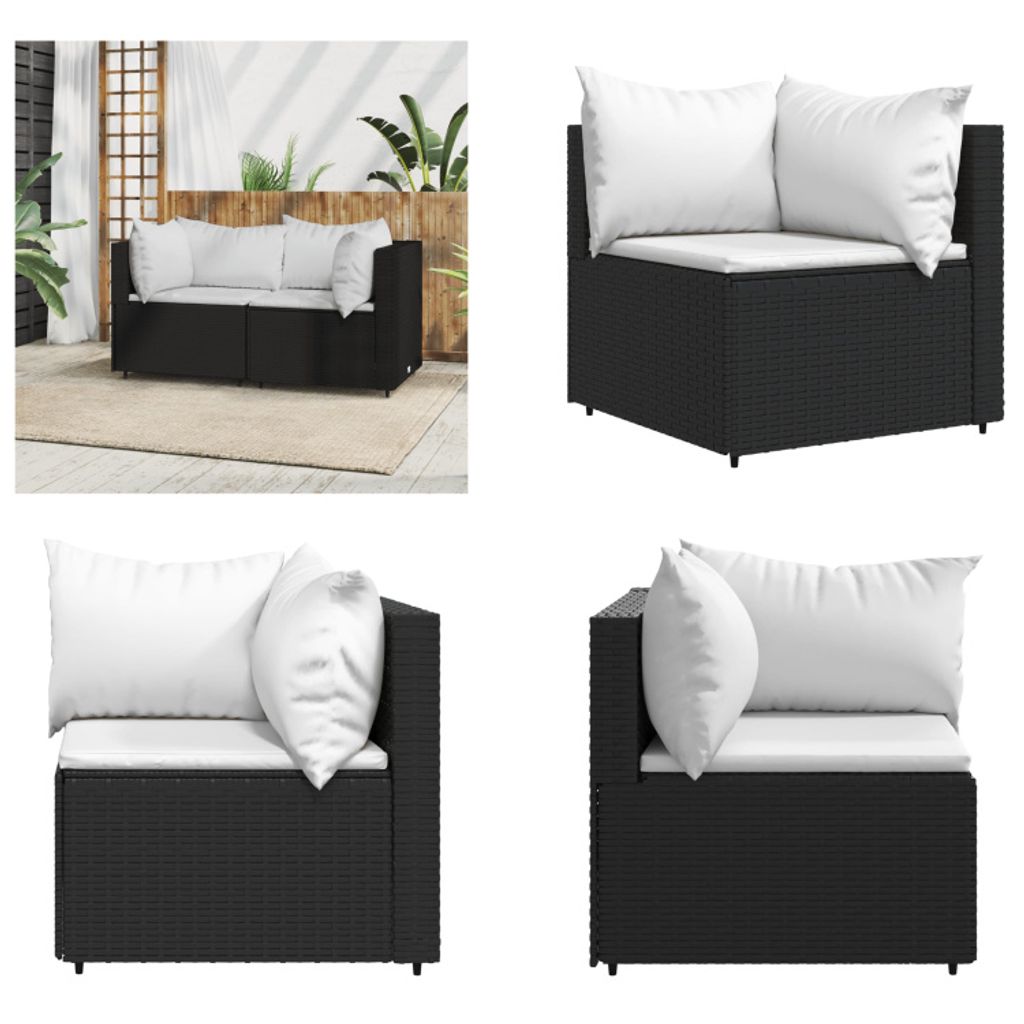 vidaXL Garten Ecksofa mit Kissen Schwarz Poly Rattan - Ecksofa - Ecksofas - Sofa - Outdoor Sofa