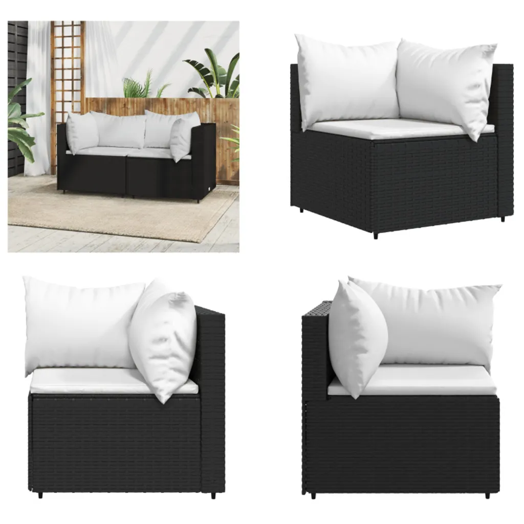 Divano da Giardino Angolare vidaXL in Poly Rattan Nero con Cuscini