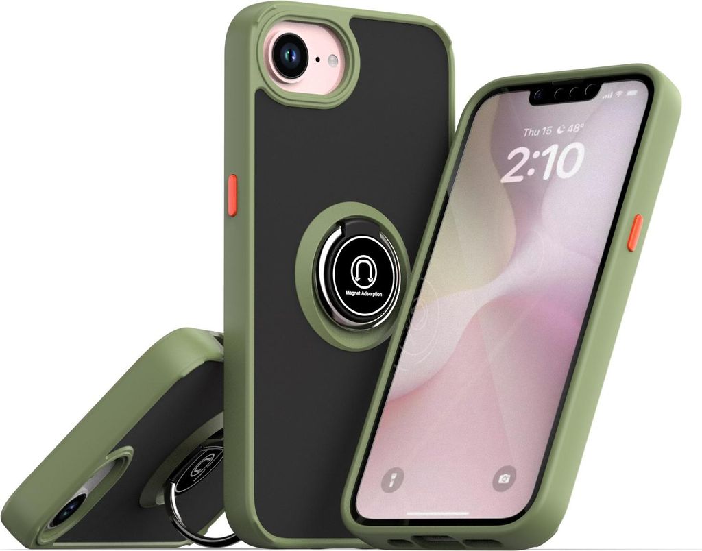 Hülle für iPhone 16e/iPhone 17e Matte Transluzent TPU Stoßfest Schutzhülle mit Ring Halter Ständer Grün