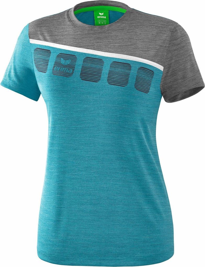 Erima 5-C T-Shirt Damen - Oriental Blue Melange / Grau Melange / Weiß | Größe: 34