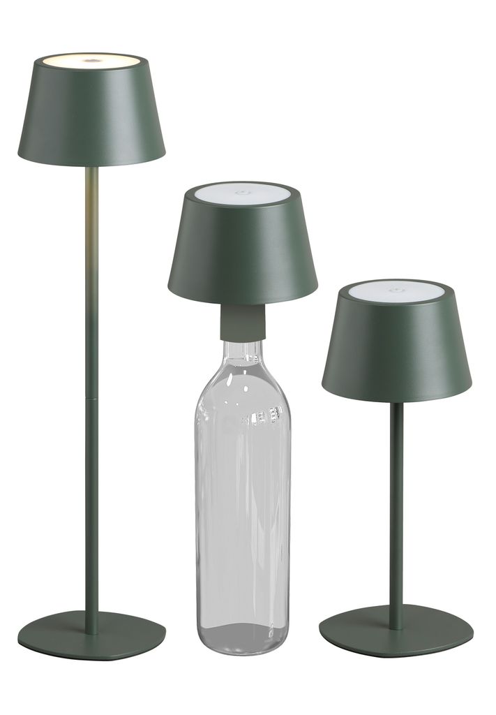 LED Tischlampe Flaschenleuchte 3in1 max. 45cm hoch warmweißes Licht (3000K) olivegrün