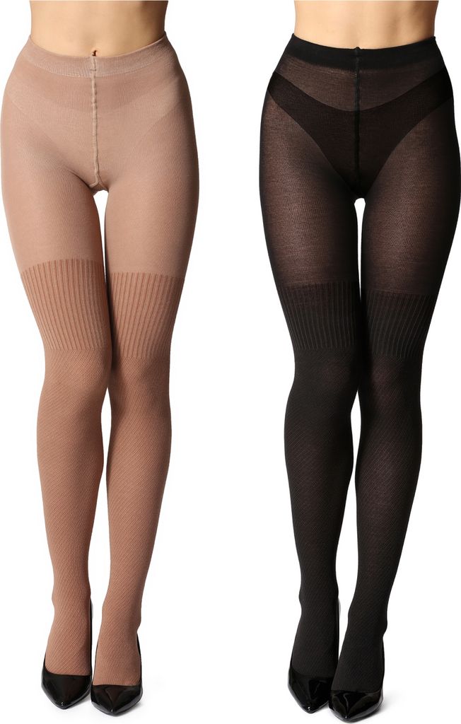 2er Pack Damen Strumpfhose aus Baumwolle BLV-1116 (Graphite/Beige, XL) .