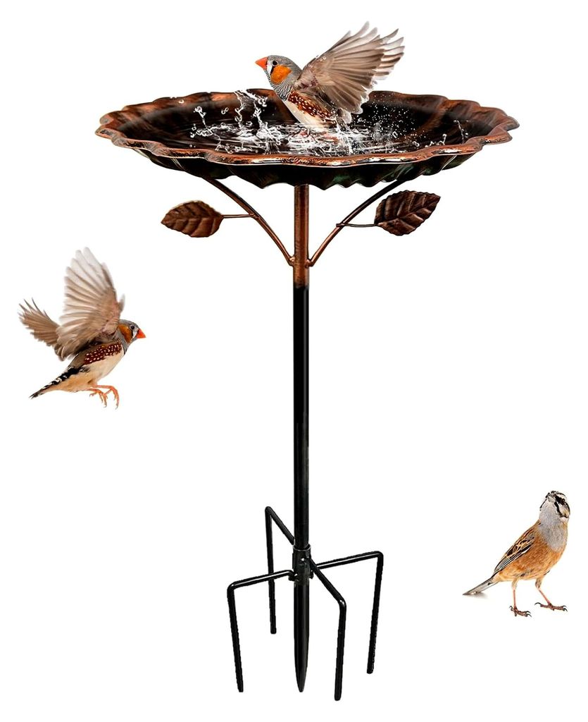 Stehende Vogeltränke aus Metall, 85 cm, winterfest, mit 5 Erdspießen, Vogelbad für den Garten, frostsicher, Wassertränke für Vögel, Vogelfutt...