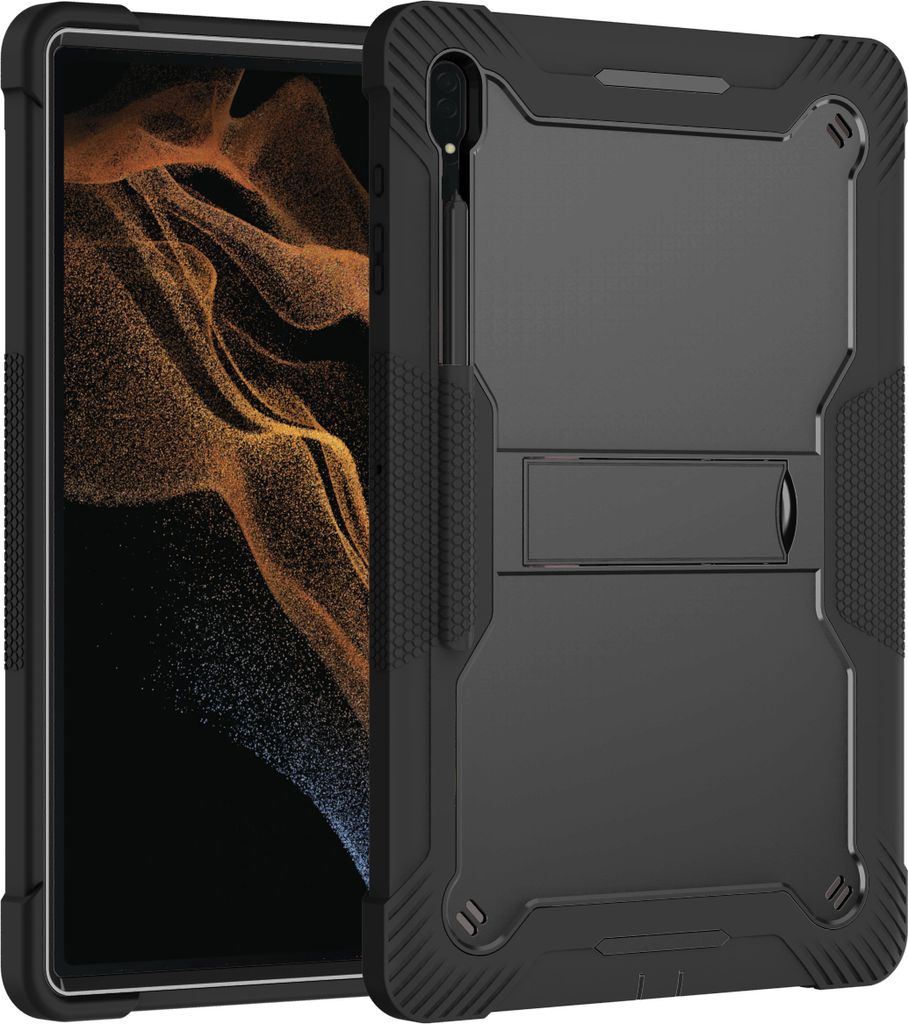 Schutzhülle für Samsung Galaxy Tab S10 Ultra/S9 Ultra/S8 Ultra 14,6 Zoll Robust Hybrid Tablet Hülle mit Ständer Schwarz