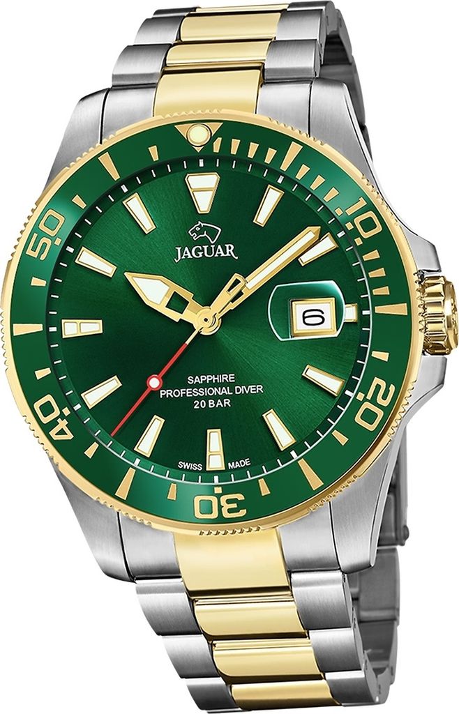 Jaguar Edelstahl Herren Uhr Analog Luxus silber gold Pro Diver D2UJ863/B