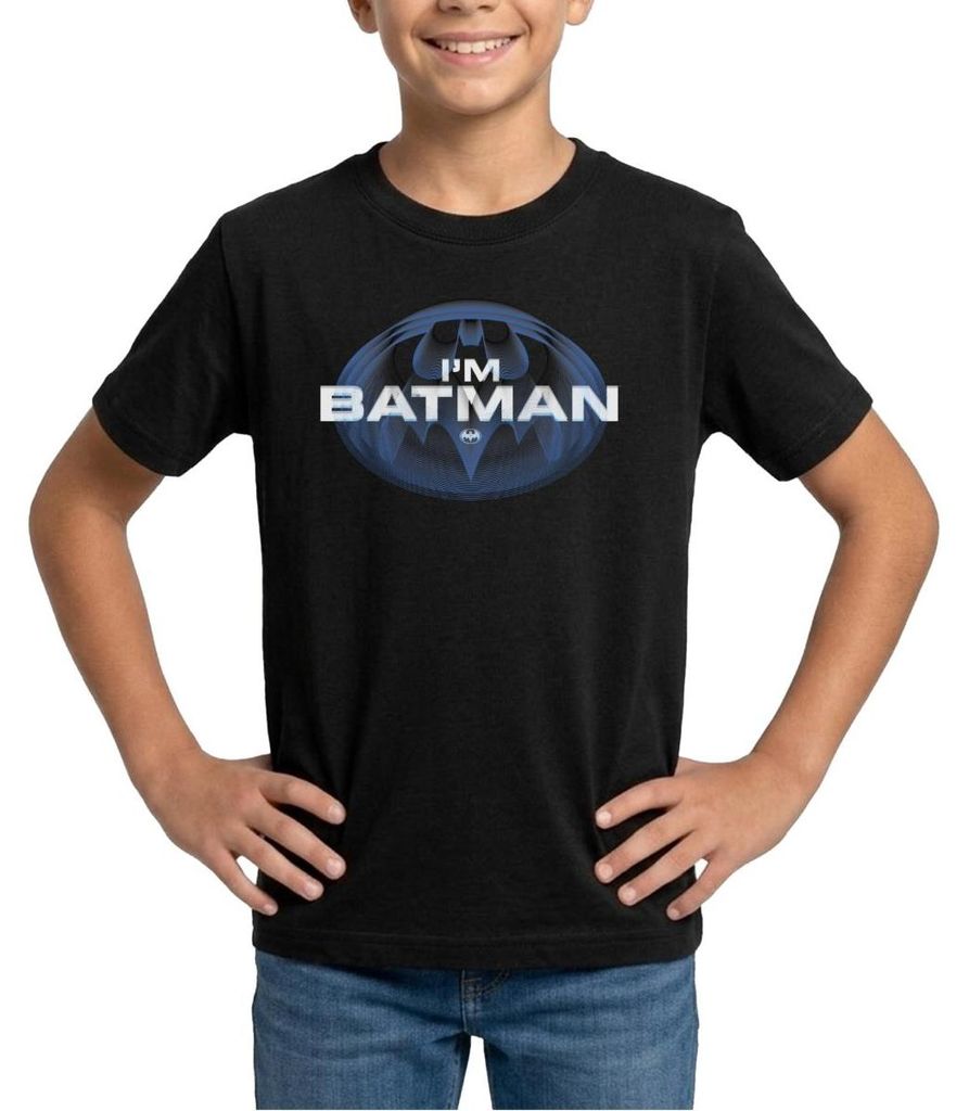 Spreadshirt The Flash I'm Batman Blaues Logo Teenager T-Shirt, 134/146 (9-11 Jahre), Schwarz