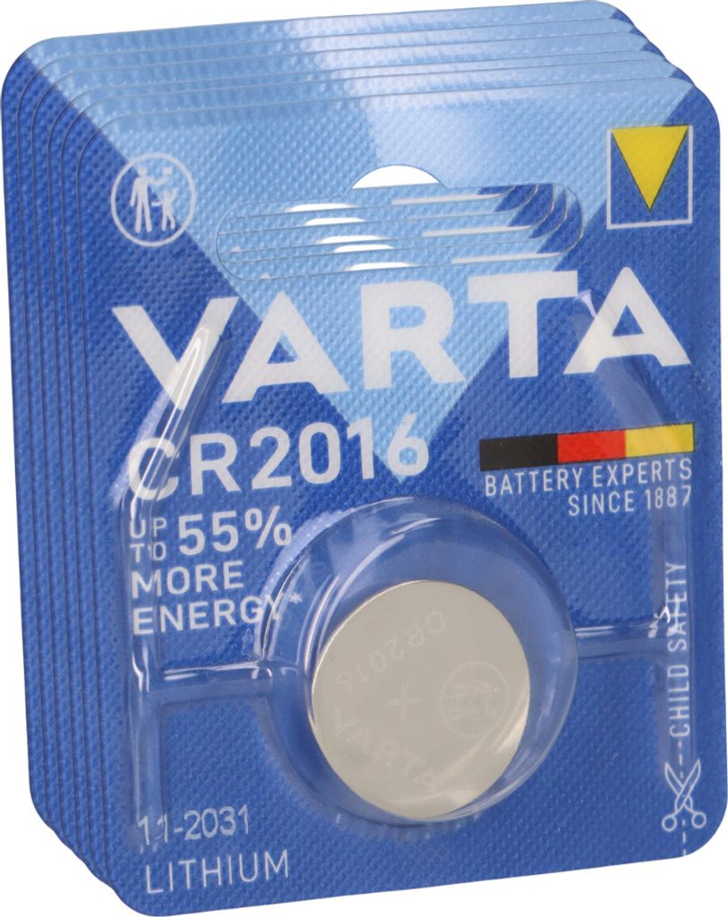 6x VARTA CR 2016 Lithium-Knopfzelle 3V im 1er Blister DL2016