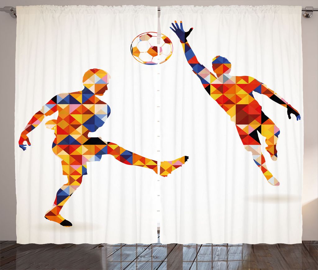 ABAKUHAUS Abstrakt Rustikaler Vorhang, Bunte Fussballer, Wohnzimmer Universalband Gardinen mit Schlaufen und Haken, 280 x 175 cm, Mehrfarbig