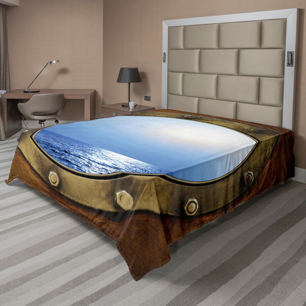 ABAKUHAUS Schiff Bettlaken, Hafen Schiff Fenster Themed Design Suchen im Ocean Nautical Marine-Entwurf, weiches bequemes oberes Bettlaken für ein ...