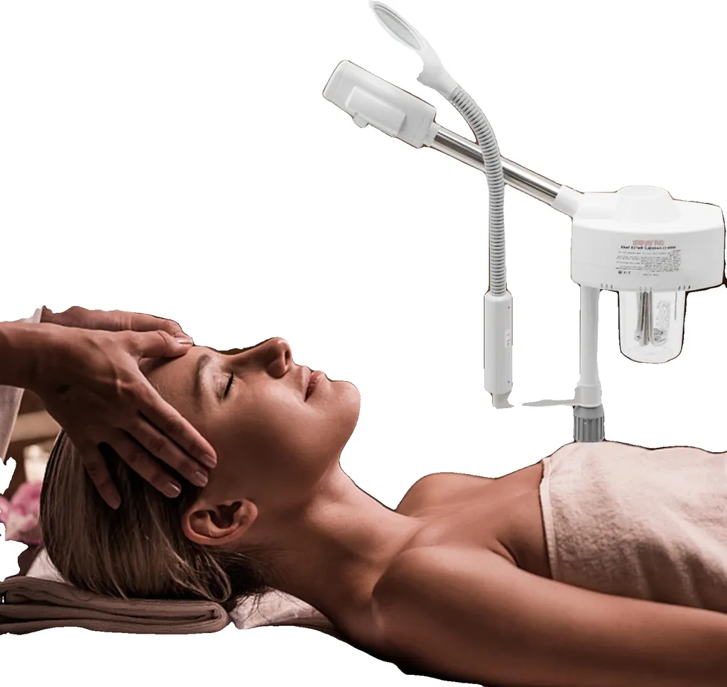 Vaporisateur facial professionnel et lampe loupe esthétique 5x 800W
