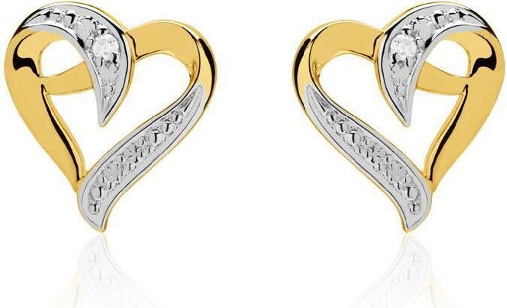 585er Goldohrstecker Herzen Diamanten Produktbild 