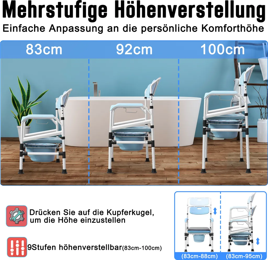 Chaise Percée Médicale avec Accoudoirs et Siège de Douche Antidérapant