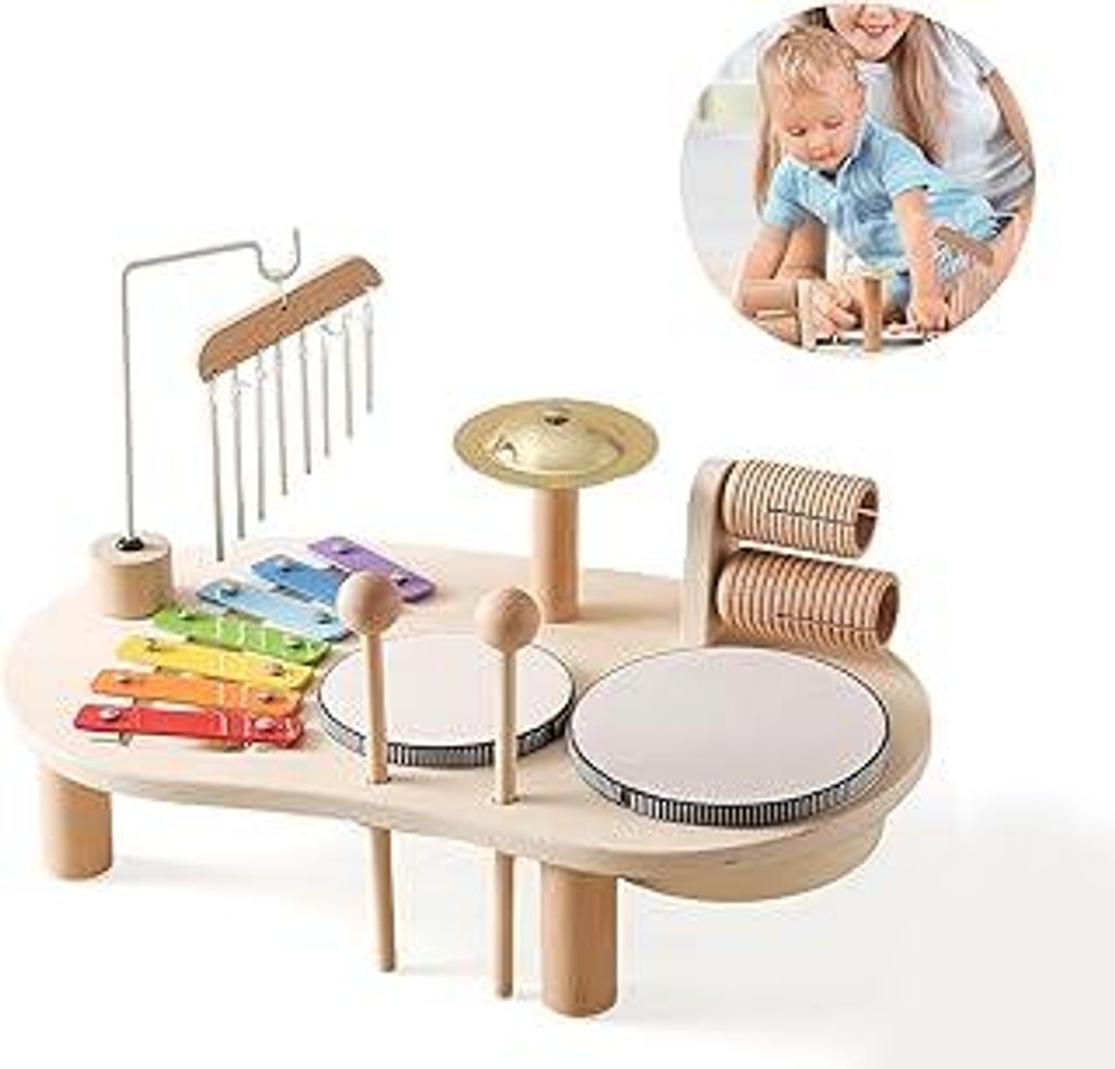 Schlagzeug Für Kinder Aus Holz, 7 In 1 Musik Kinderspielzeug, Montessori Lernspielzeug Schlagzeug Mit Xylophon, Kinder Trommel Set