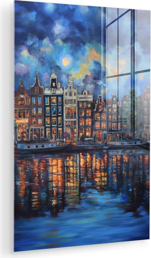 MuchoWow Glasbilder - Bilder auf Wandbild - Foto auf Glas Grachten Amsterdam - Häuser - Stadt - Farbenfroh 20x30 cm Wanddekoration aus Glas - Acry...