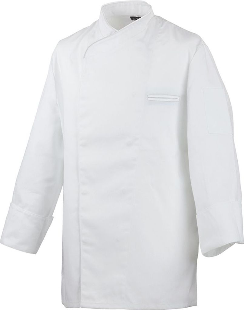 Koch-Jacke, langarm, Uni, mit Druckknöpfen, weiß, Größe L : weiß : 65% Polyester 35%Baumwolle 220 g/m² : L