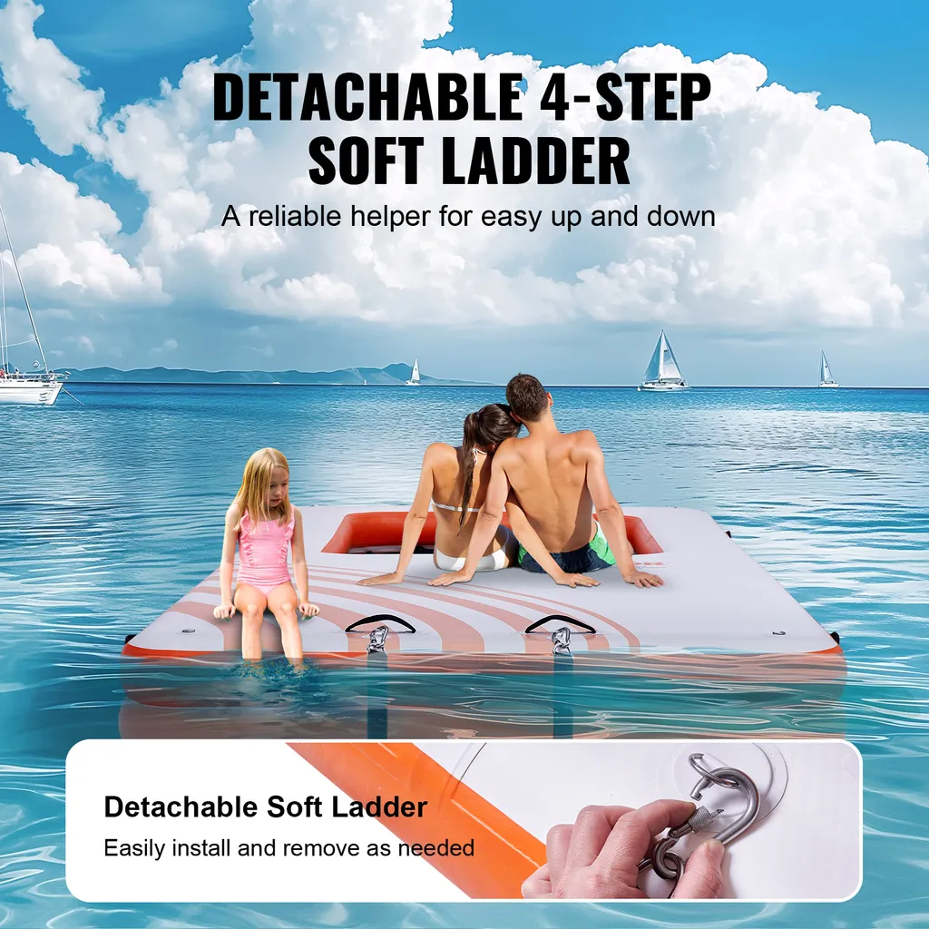 Tapis d'Eau Gonflable Robuste 4,5x2m avec Échelle et Sac de Transport