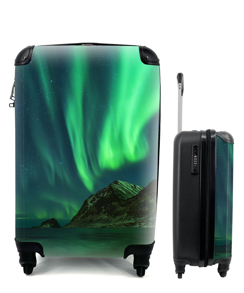MuchoWow Koffer Handgepäck Trolley Rollkoffer Kleine Reisekoffer mit 4 Rollen - Island - Nordlicht - Sternenhimmel - Cabin Size < 55x40x23 cm & ...