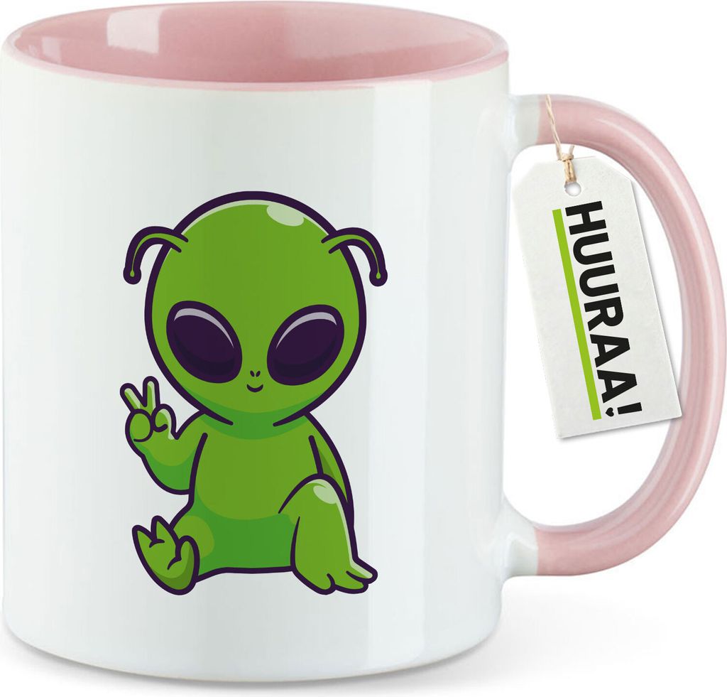 Huuraa Kaffeetasse Alien Comic 330ml Rosa Keramik Kaffeebecher Geschenkidee