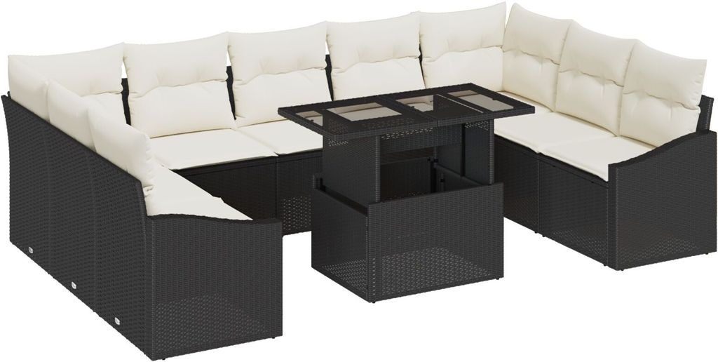 Möbel 10-teiliges Gartensofa-Set mit Kissen Schwarz Poly Rattan - Gartensofas 3357800