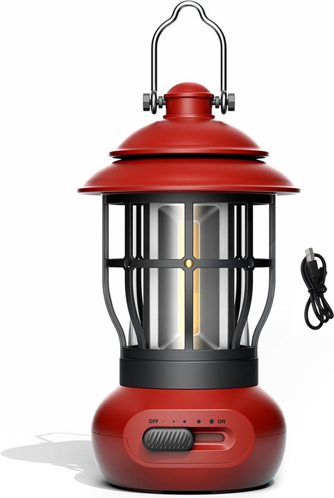 1 Set Camping Light Bleargable Handle Switch Design Tragbarer Retro Cob Camping Umgebungszeltlicht Outdoor -Lieferungen-Rot