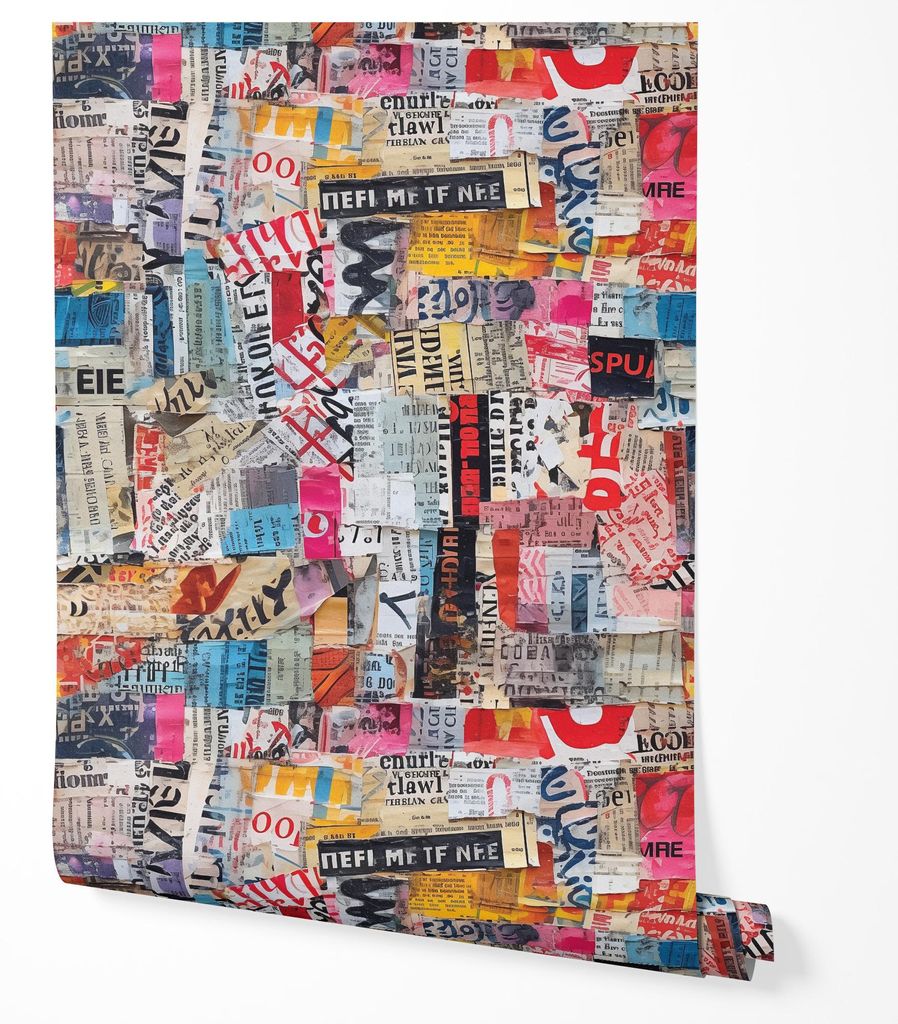 Vliestapete Bunte Collage Typografie Graffiti Zeitung Druck Abstraktes Urbanes Muster Modernes Street Art Design Wohnzimmer Schlafzimmer Flur UV-be...