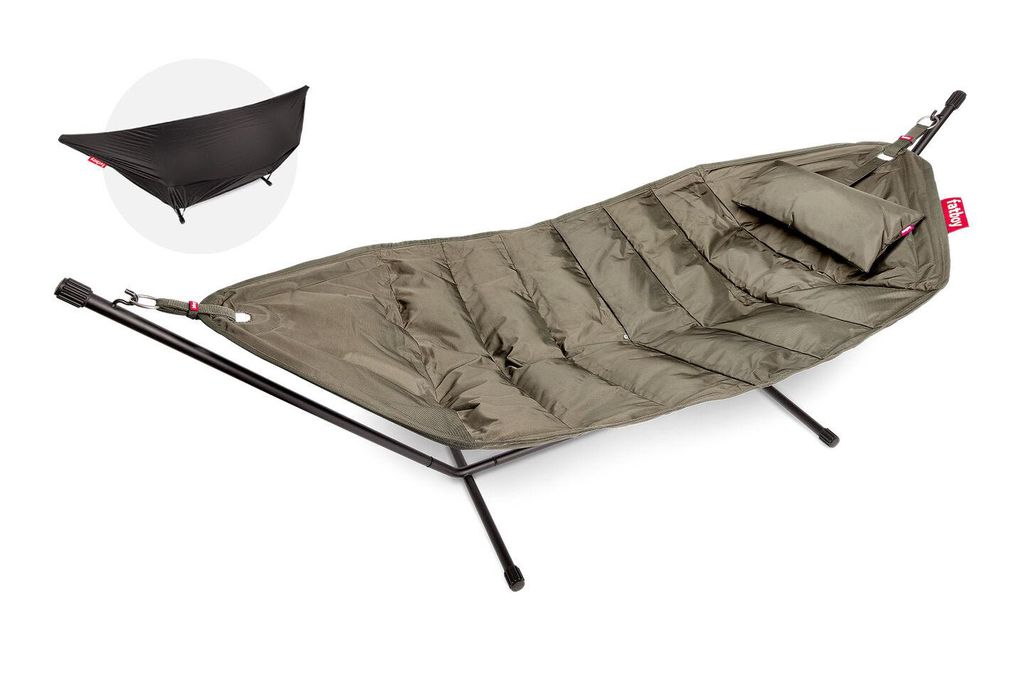 Fatboy Headdemock Deluxe XXL Hängematte inkl. Kissen Taupe Freistehend Outdoor Garten Hängematte Ständer Luxus Hängematte, Tragfähigkeit 150kg