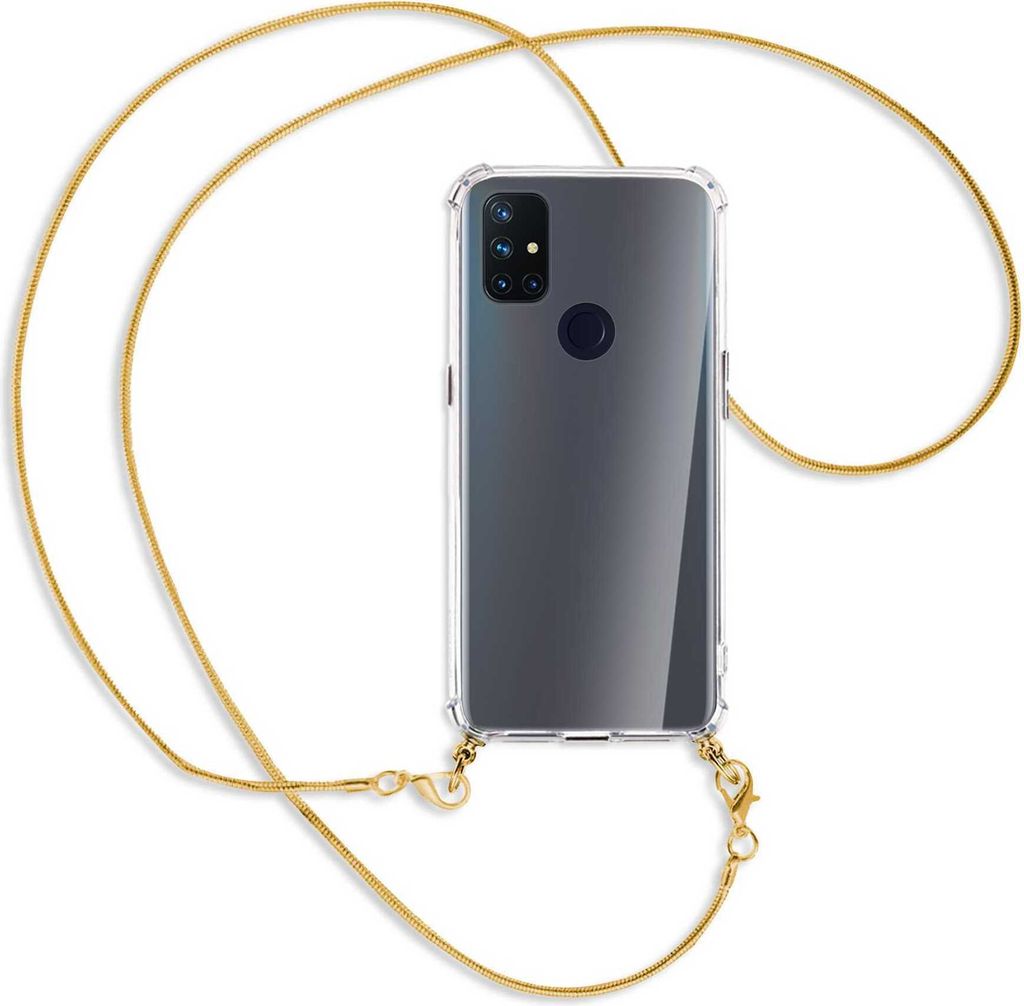 Handykette Backcover-Schutzhülle mit Band (Metall goldfarben) für OnePlus Nord N10 5G - goldfarbene Kette Snake