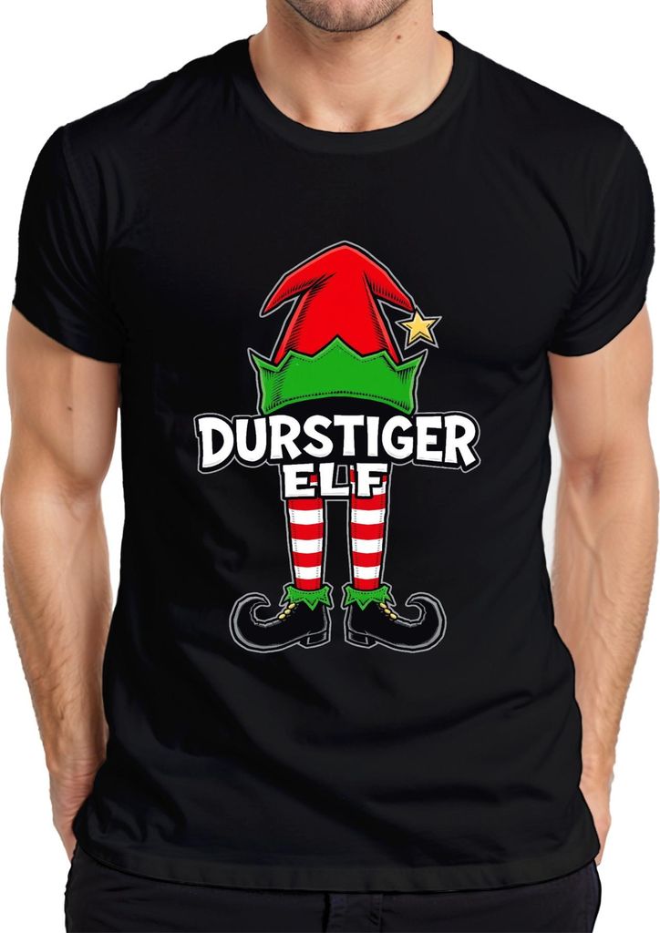 DURSTIGER ELF lustig Weihnachten Geschenk Weihnachtsfeier Elfen Herren T-Shirt, Schwarz, XL