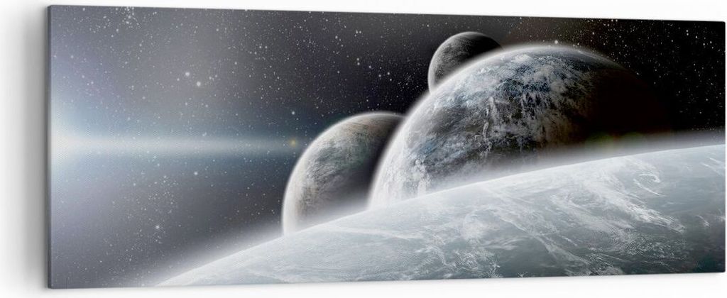 Bild auf Leinwand - Leinwandbild - Planeten Kosmos Sterne - 140x50cm - Wand Bild - Wanddeko - Leinwanddruck - Bilder - Kunstdruck - Wanddekoration ...