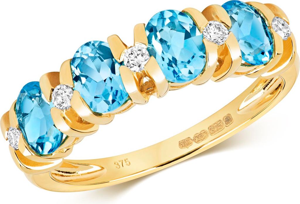 Eleganter 9 Karat (375) Gold Halb Eternity Diamant Damenring Brillant-Schliff 0.12 Karat mit Topas, 55 (17.5); TRS11010RSO